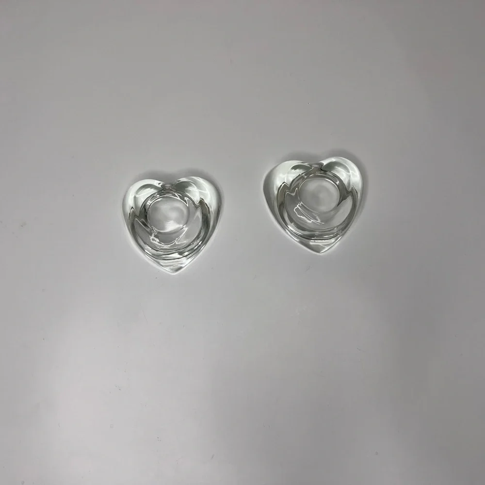 Set of 2 Clear Glass Heart Candle Holders Votive Tealight Romantic Decor
